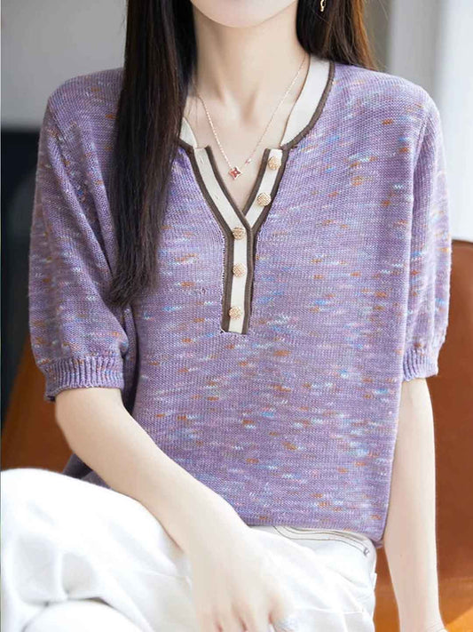 Lauren Loose V-Neck Contrasted Knitted Top