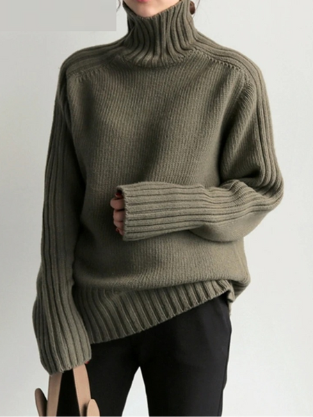 Jersey de cuello alto acanalado extragrande para mujer | Ideal para otoño/invierno