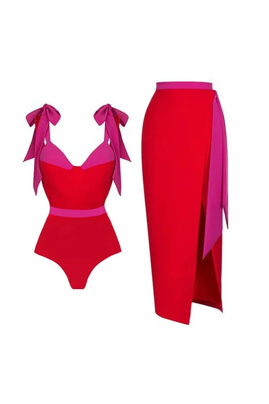 Conjunto de bikini con lazo y bloques de color