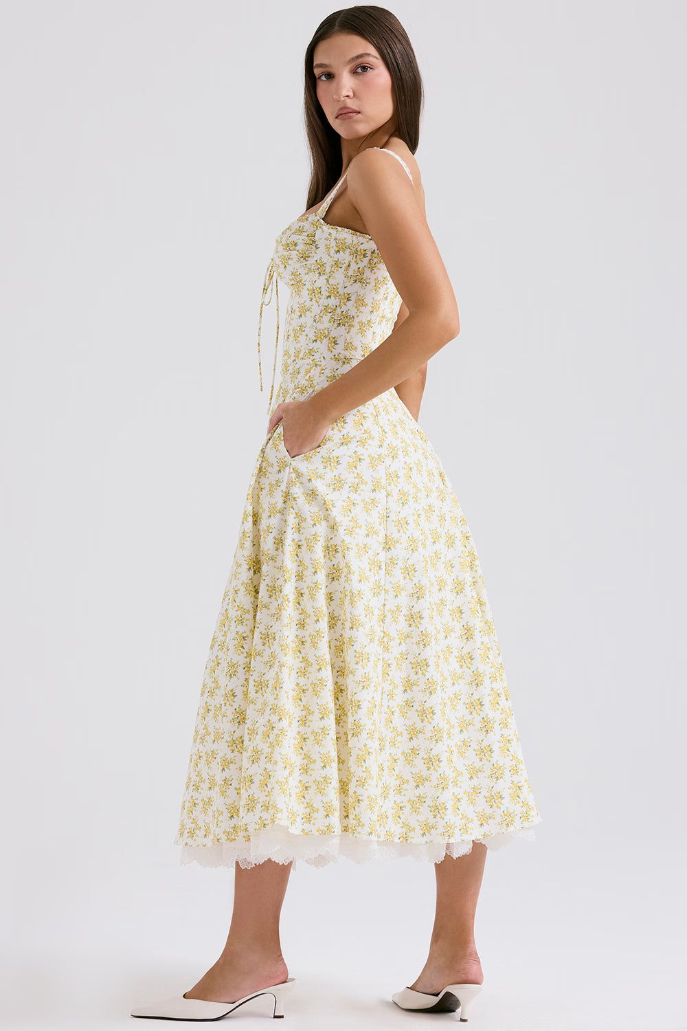 white vintage floral print cotton bustier sundress