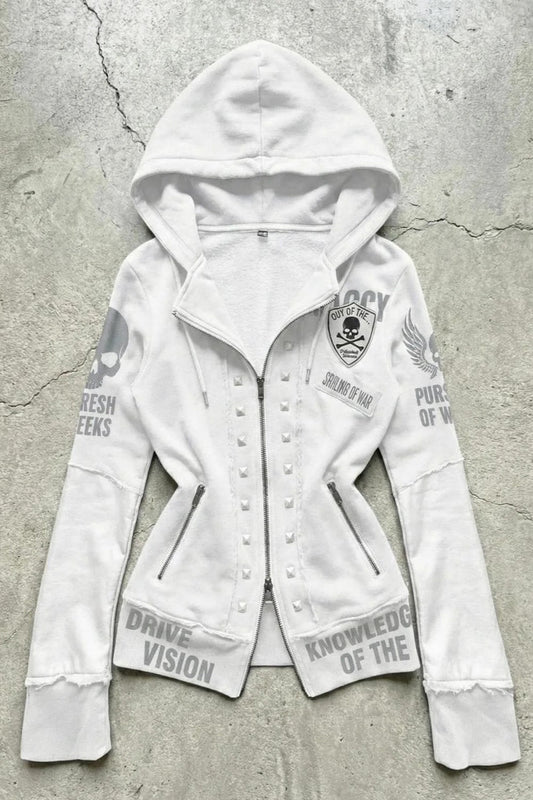 Gothic Studded Slim Zip Up Hoodie