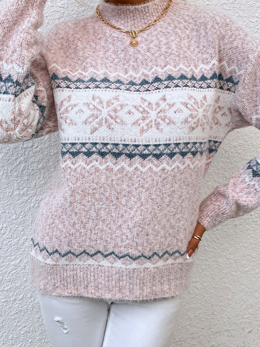 Snowflake Jacquard Mock Neck Sweater