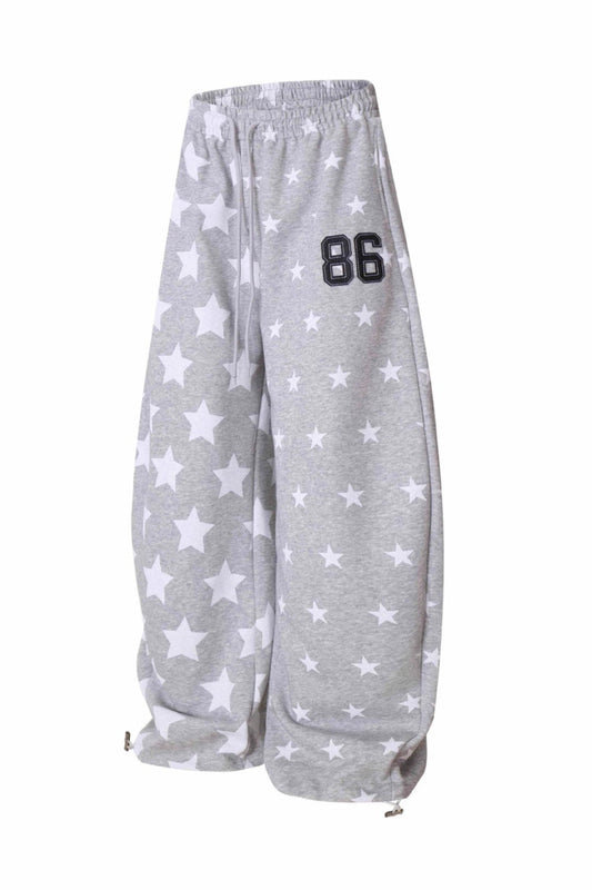 Star Print High Waist Wide-Leg Pants
