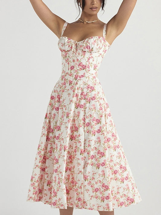 Ditsy Floral Print Breasted Midi Dress