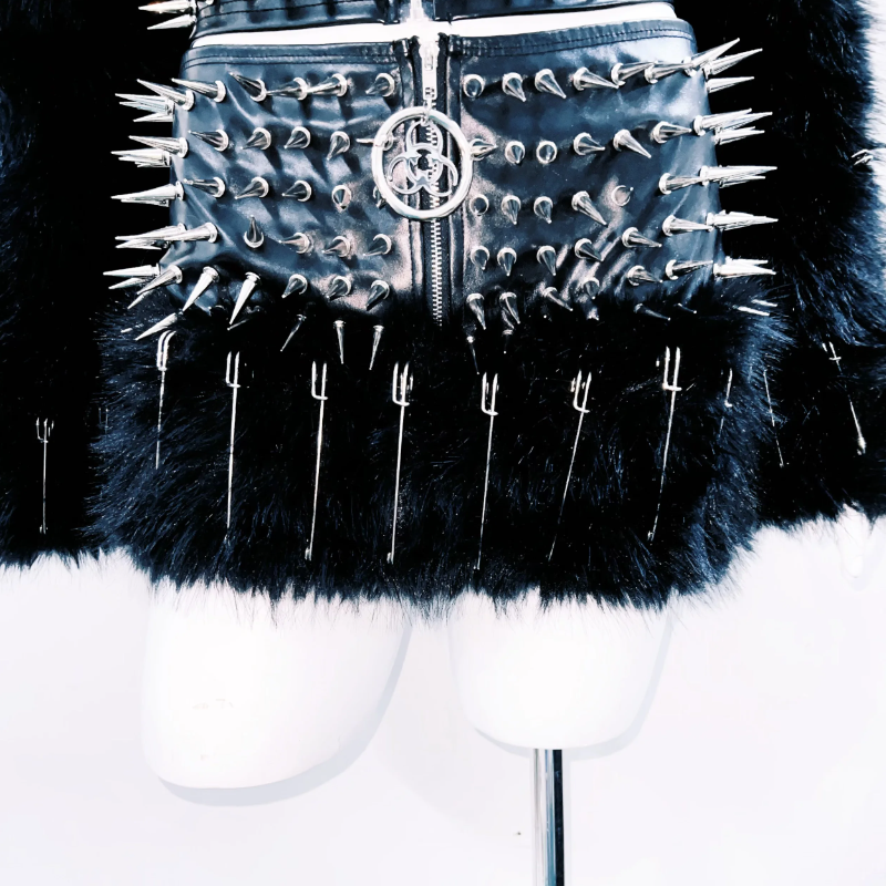 Long sleeve v neck rivet fluffy zip-up coat top | Festival Outfits Women
