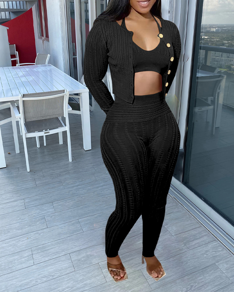 Knitted Cardigan Sweater Set