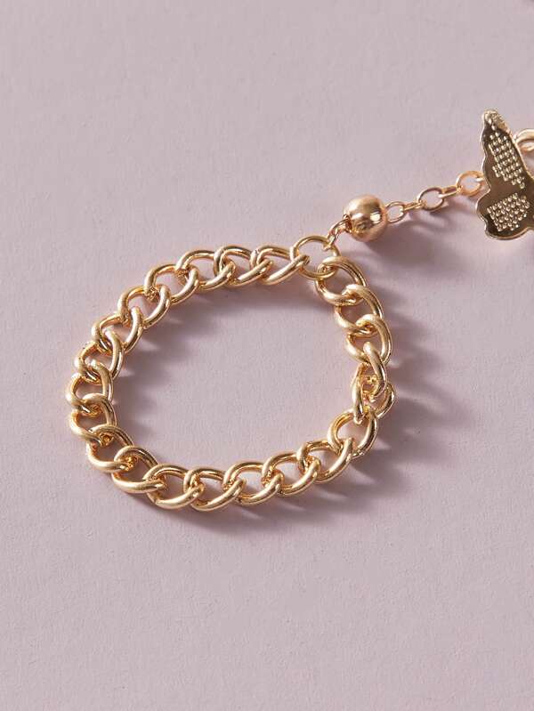 1pc Butterfly Charm Finger Ring Chain Bracelet for Women