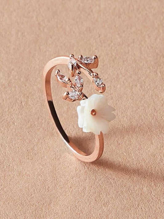 1pc Rhinestone & Flower Decor Ring for Women
