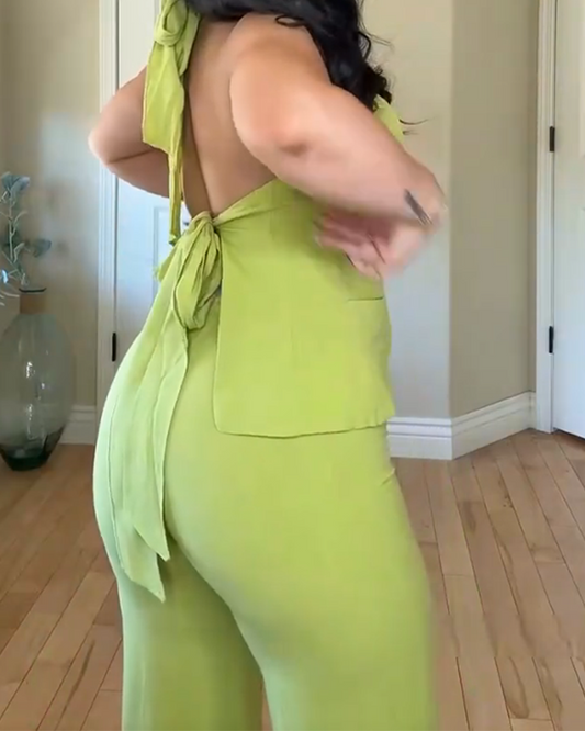 Sleeveless Casual Straight Pants Suit (Pre-Sale)