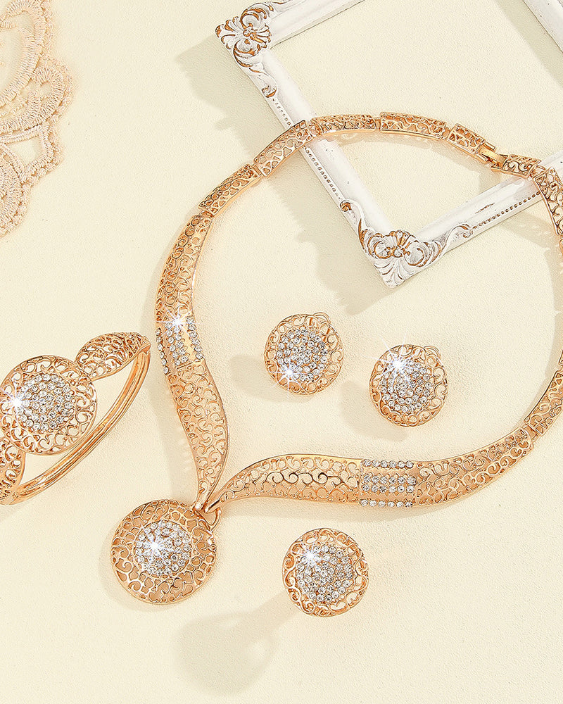 Diamond Circle Necklace Earrings Ring Bracelet Four-Piece Set
