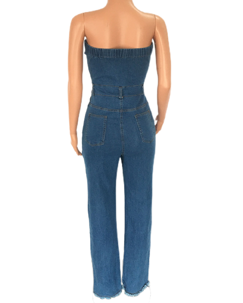 Strapless Slim-Fit Flared Jumpsuit