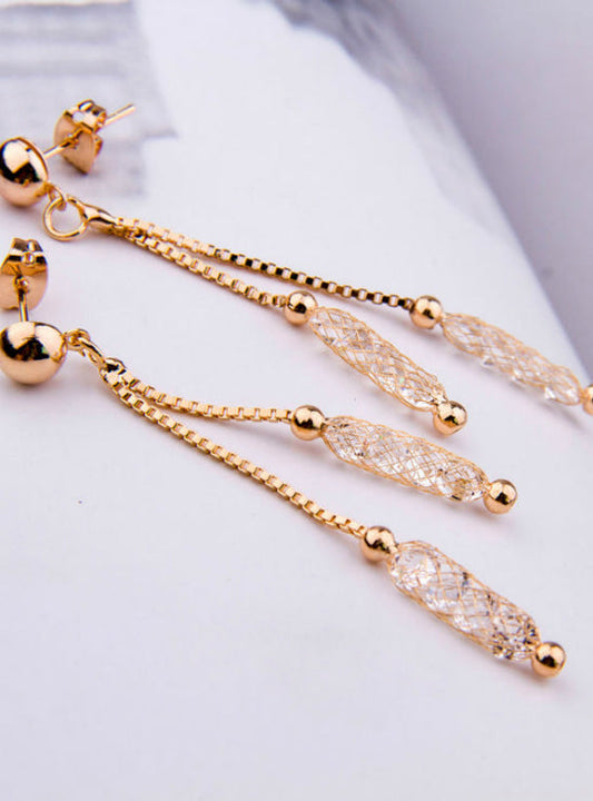 Zircon Crystal Wire Drop Earrings in Gold