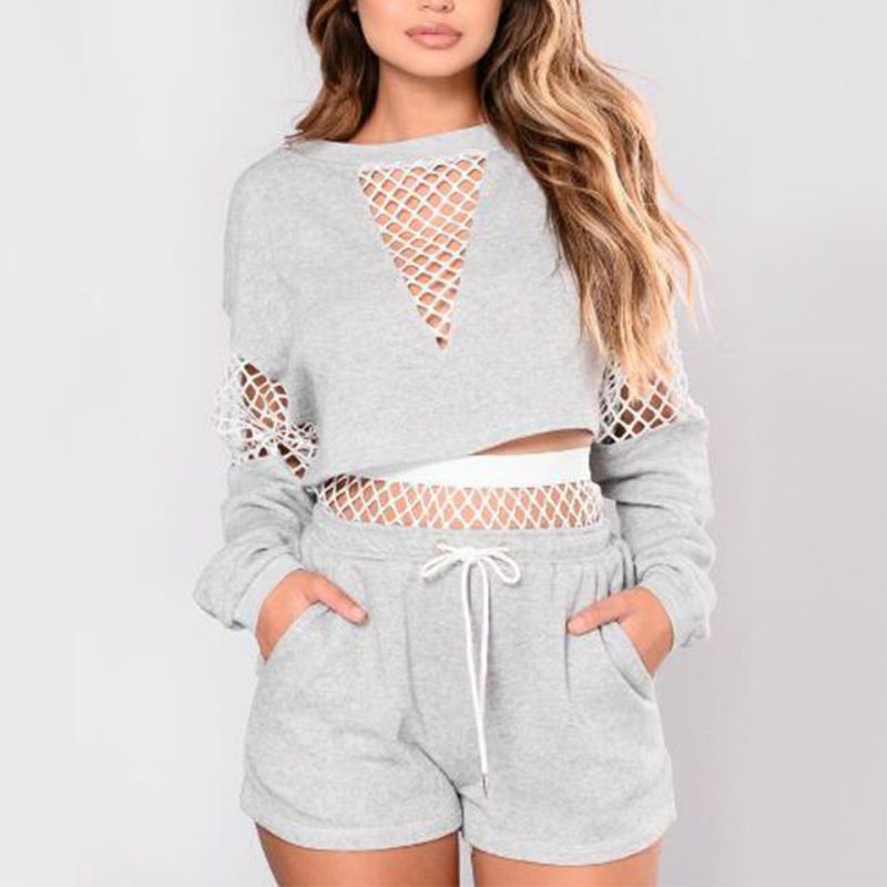 Conjunto de sudadera deportiva informal con retazos de malla a la moda para mujer