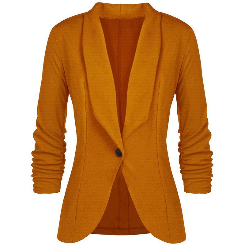 Blazer informal de color liso con cuello de solapa y un botón, diseño plisado