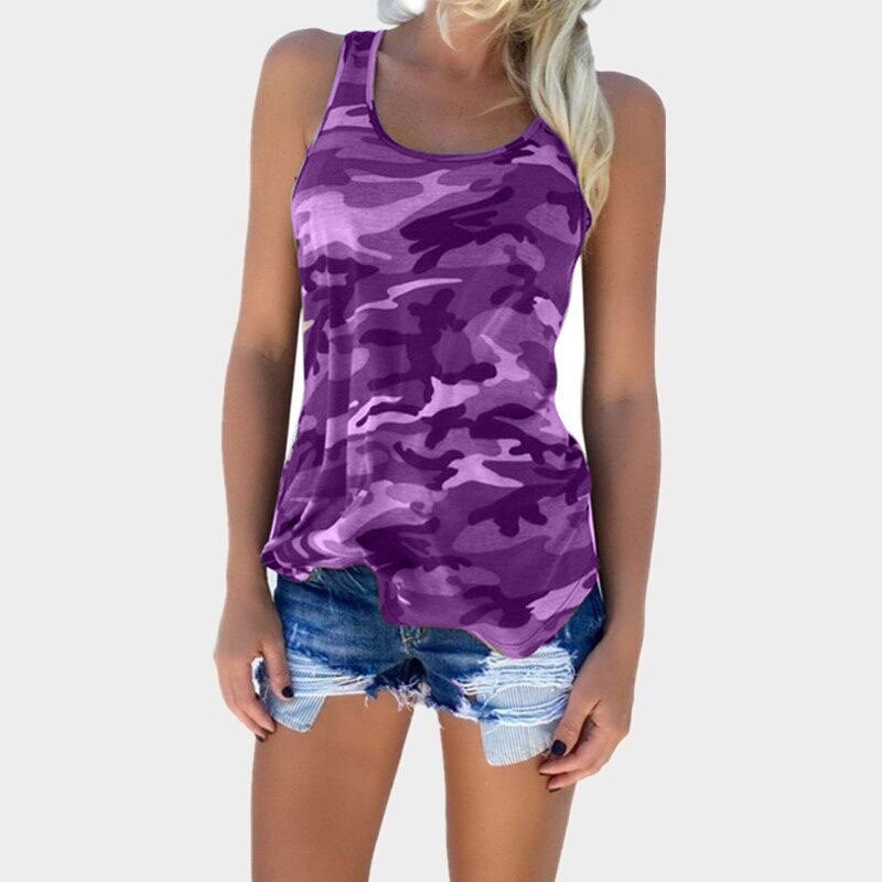 Camiseta básica sin mangas con estampado de camuflaje informal para mujer tallas S-5XL