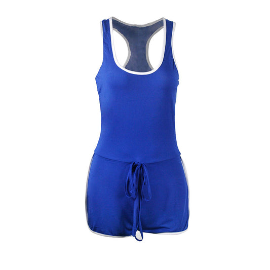 S-3XL Women Sleeveless Drawstring Waist Casual Rompers