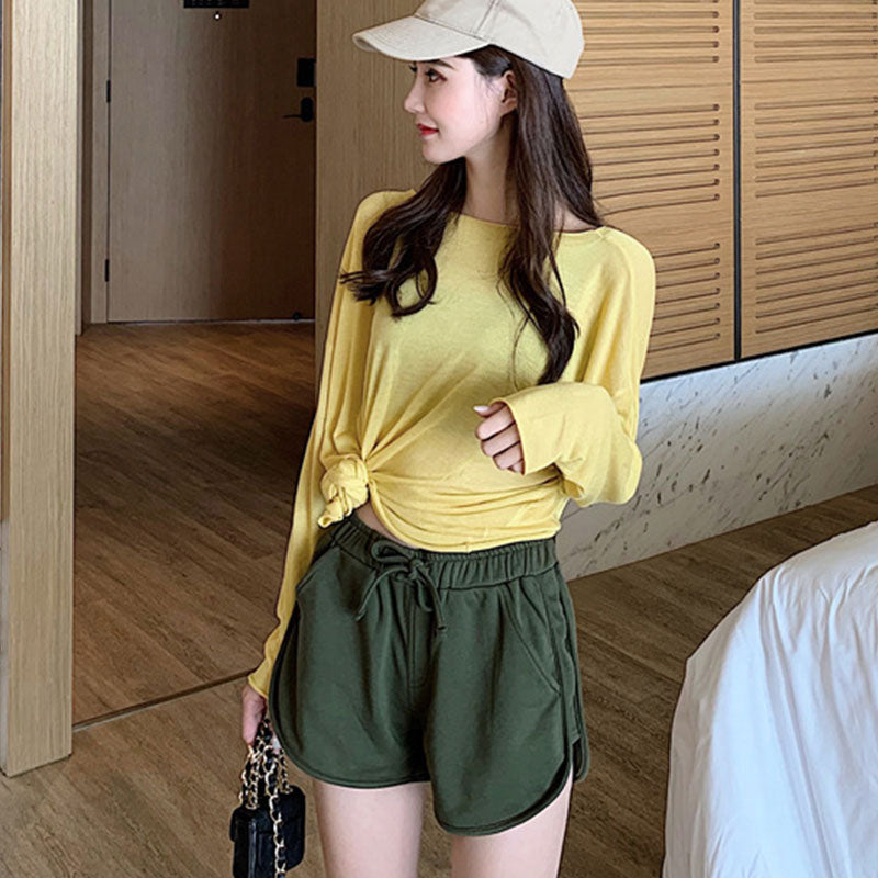 S-3XL Women Casual Solid Color Elastic-waist Loose Shorts