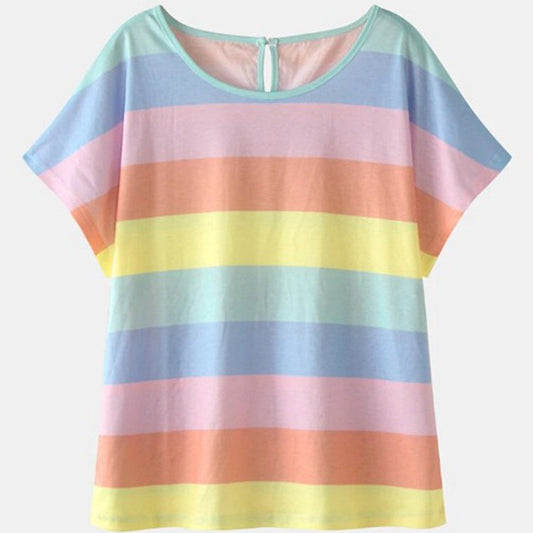 Camiseta informal para mujer tallas S-5XL con bloques de colores arcoíris (2 piezas/conjunto)