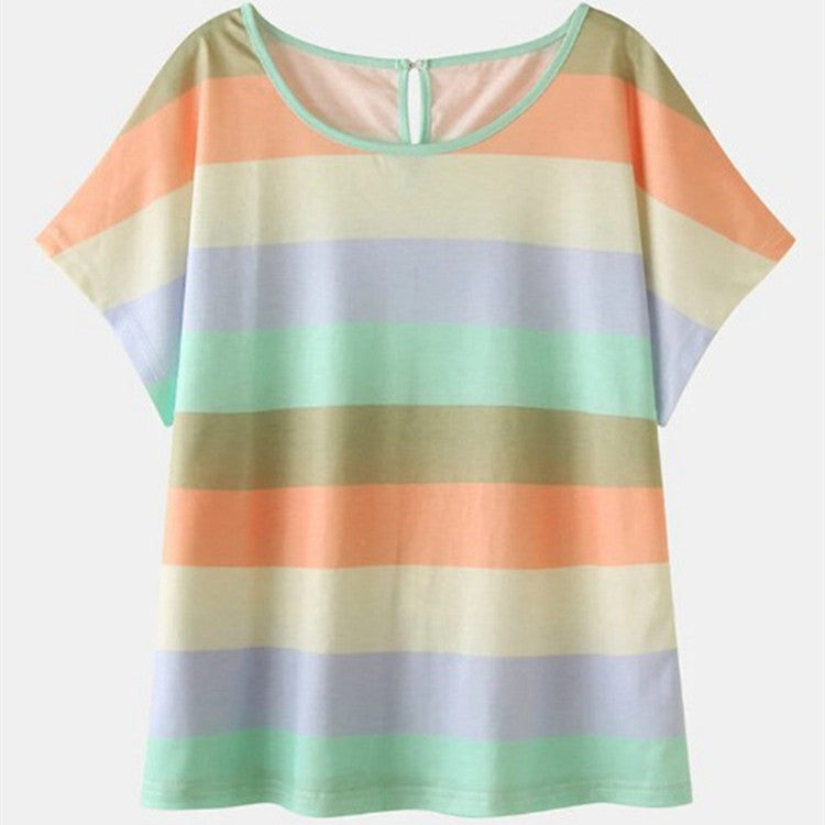 Camiseta informal para mujer tallas S-5XL con bloques de colores arcoíris (2 piezas/conjunto)