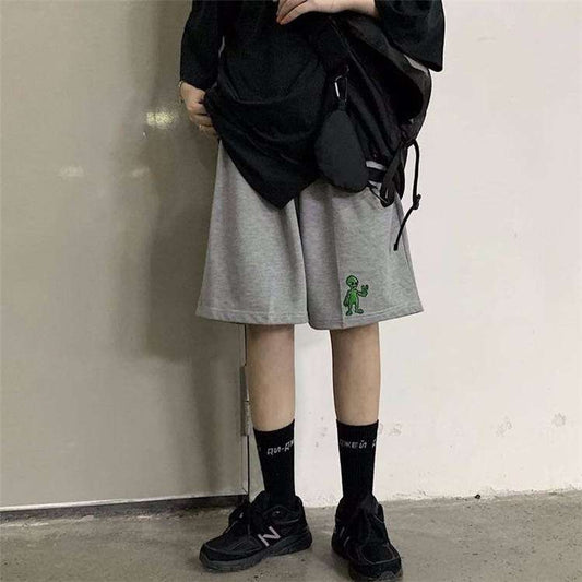 Pantalones cortos holgados con cintura elástica y estampado de dibujos animados para mujer, tallas M-XXL
