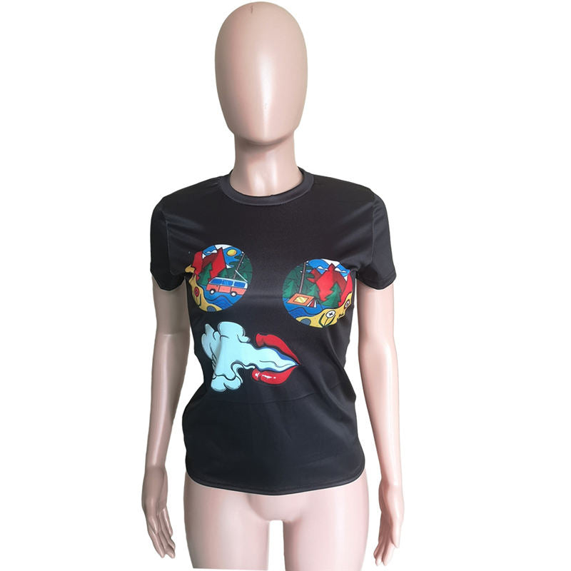 Camiseta informal de manga corta con estampado de dibujos animados para mujer, tallas S-3XL