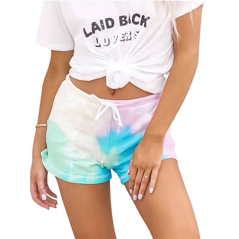 S-5XL Women Fashion Tie Dye Drawstring Waist Casual Shorts