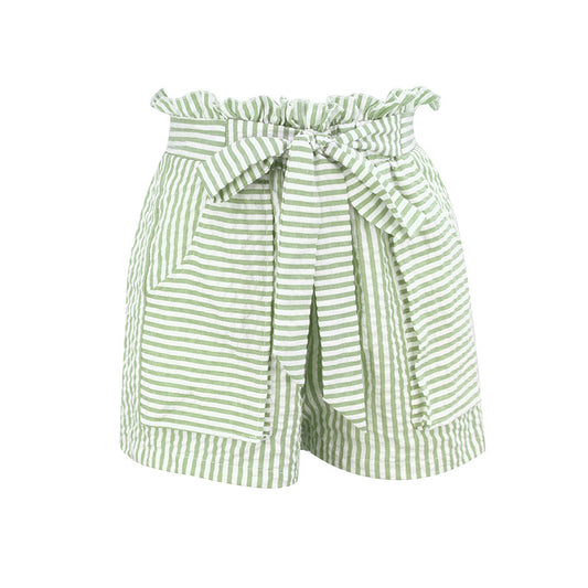 Pantalones cortos casuales de cintura alta con diseño de bolsillo a rayas para mujer, tallas XS-L
