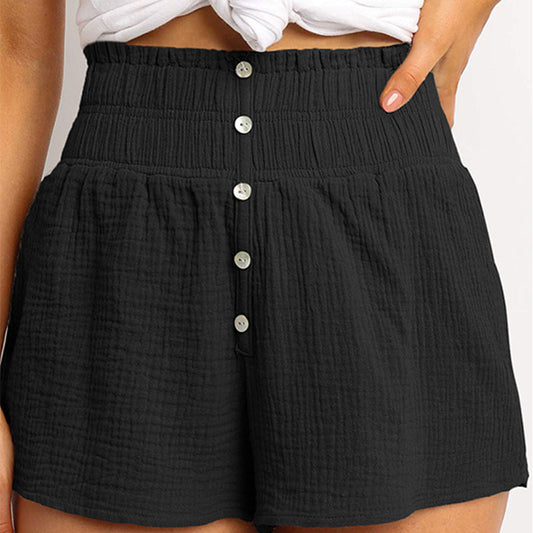 Pantalones cortos casuales de cintura alta con botonadura sencilla y color liso para mujer, tallas S-XL