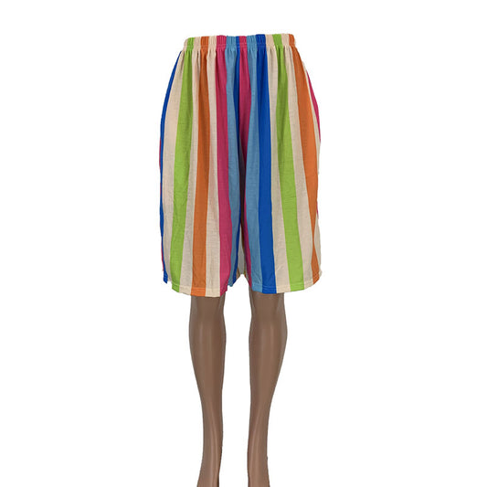 Pantalones cortos casuales a rayas de colores arcoíris para mujer, tallas S-3XL