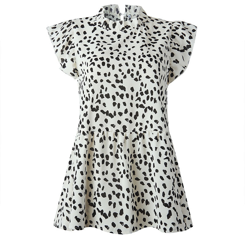 Blusa holgada informal de moda para mujer con estampado de lunares y volantes sin mangas