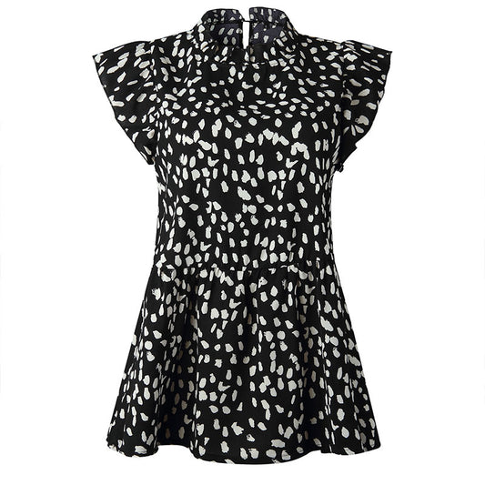Blusa holgada informal de moda para mujer con estampado de lunares y volantes sin mangas