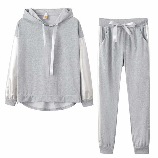 Conjunto de 2 piezas de sudadera y pantalón deportivo holgado de color liso para mujer, tallas S-XL