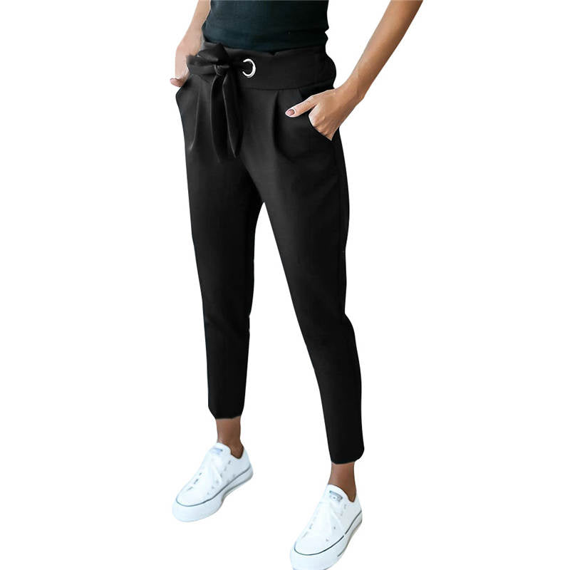 S-XL Woman High Waist Lace-Up Casual Pants