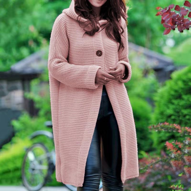 Abrigo con capucha de punto holgado informal de talla grande para mujer S-5XL