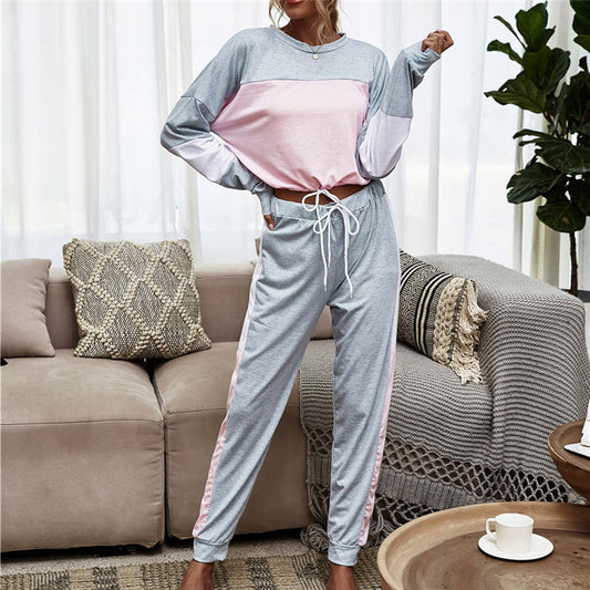 Conjunto de dos piezas de top y pantalón con bloques de color informales para mujer tallas S-XL