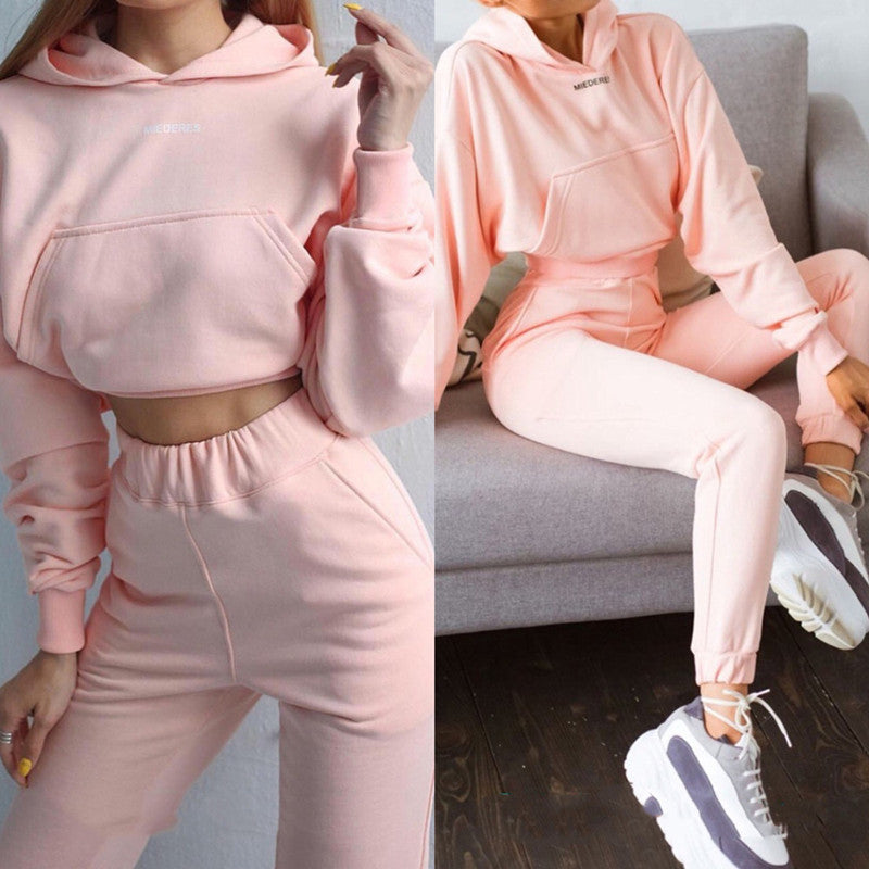 Conjunto informal de manga larga de color liso a la moda para mujer tallas S-XL