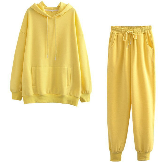 Conjunto deportivo informal de dos piezas para mujer, con capucha y pantalones deportivos, forrados en polar, de color liso