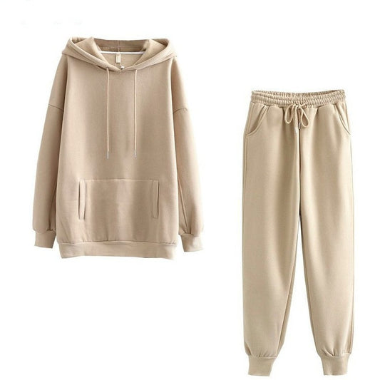 Conjunto deportivo informal de dos piezas para mujer, con capucha y pantalones deportivos, forrados en polar, de color liso