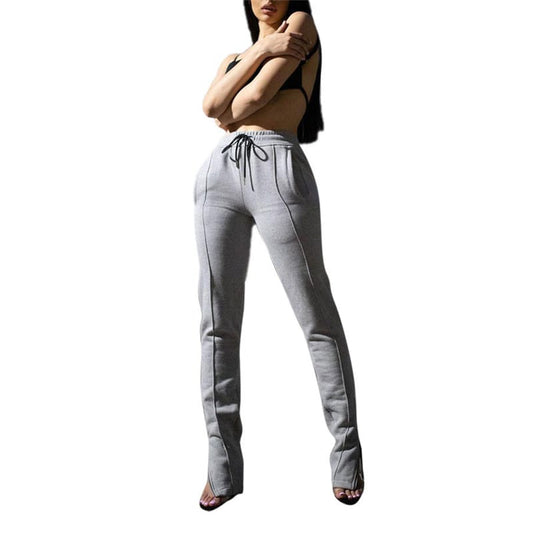 S-XXL Women Fashion Solid Color Drawstring Waist Casual Zipper Pants