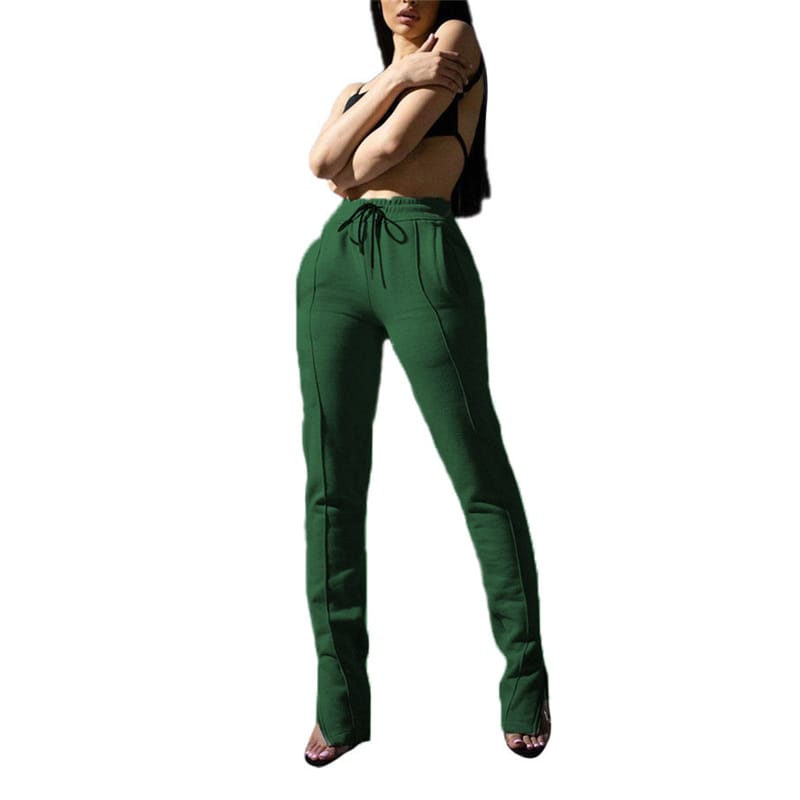 S-XXL Women Fashion Solid Color Drawstring Waist Casual Zipper Pants