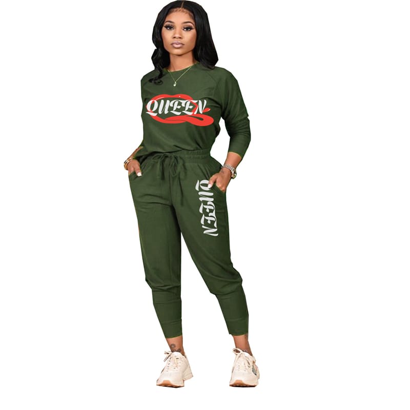 Conjunto de dos piezas de sudadera y pantalón deportivo con estampado de letras para mujer, tallas S-2XL