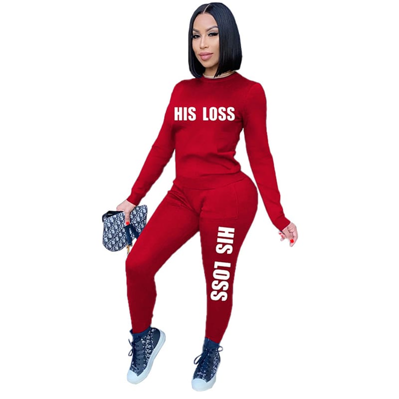 Conjunto de dos piezas de sudadera y pantalón con estampado de letras informales para mujer tallas S-2XL