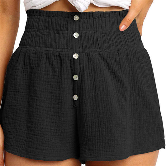 Pantalones cortos casuales de cintura alta con botonadura sencilla y decoración de color liso para mujer, tallas S-5XL