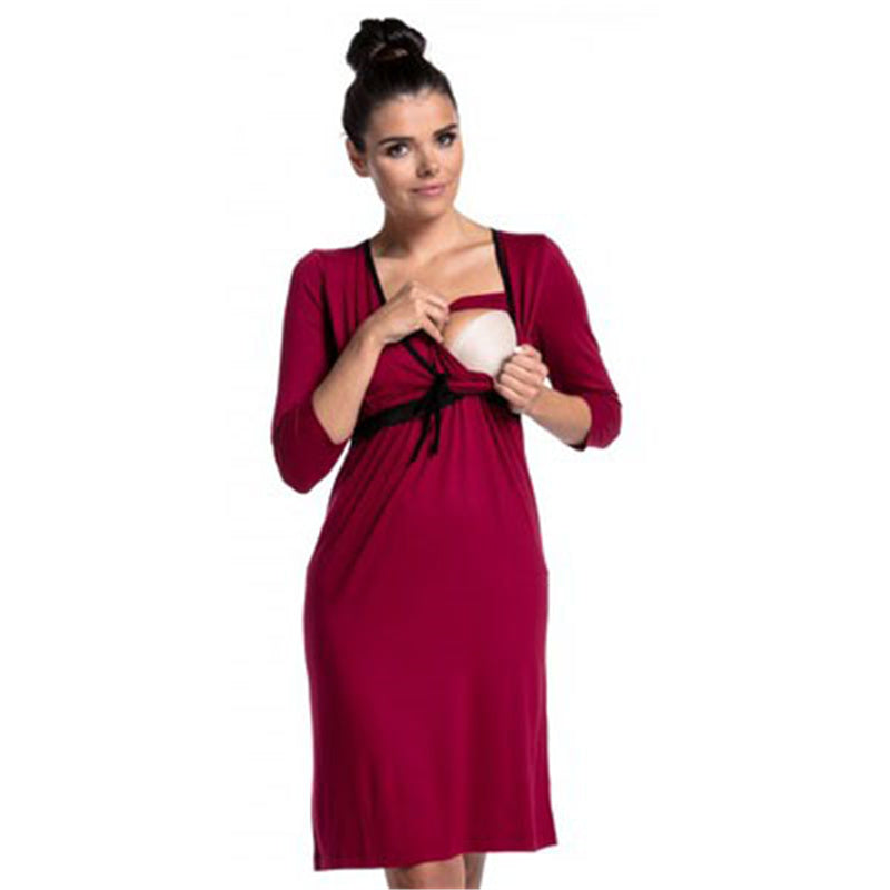 S-2XL Women Casual Lace Patchwork Maternity Dress