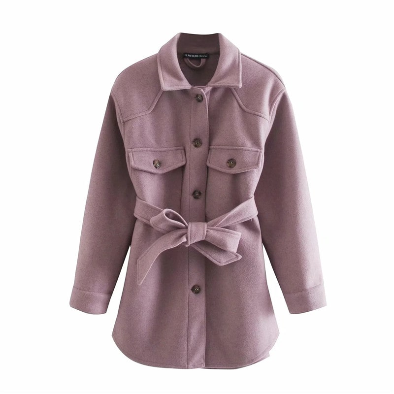 Abrigo informal de manga larga con solapa y faja para mujer, talla XS-L