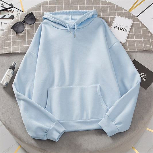 Sudadera con capucha informal de color liso con diseño de bolsillo para mujer M-3XL