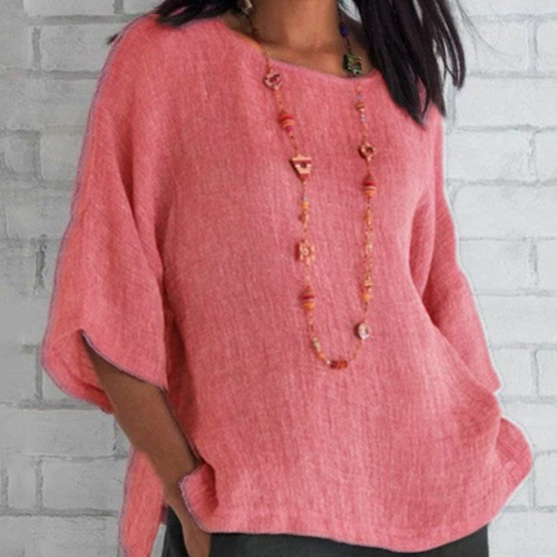 Blusa informal de cuello redondo para mujer, color liso, tallas S-5XL