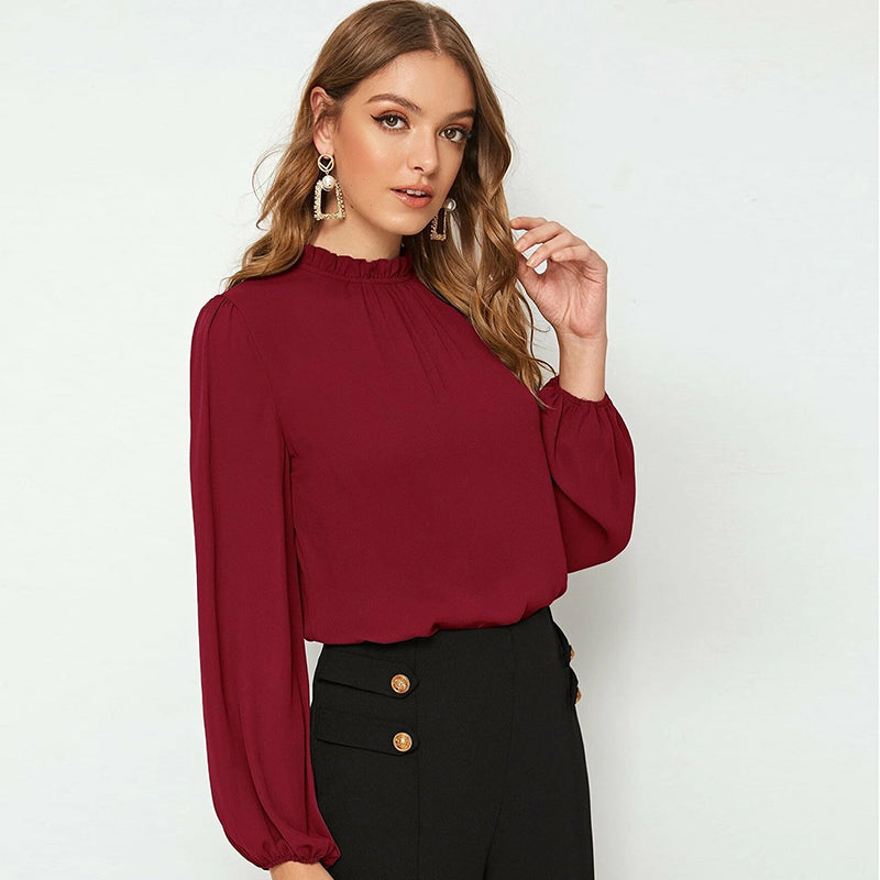 Blusa informal con volantes de color liso para mujer tallas S-XL