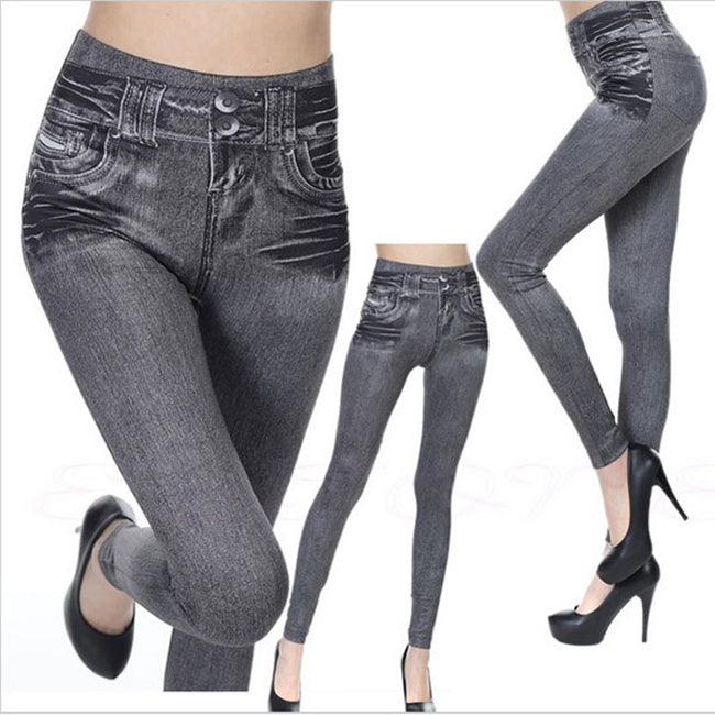 Women Creative Casual Pocket Design Imitation Denim Capris