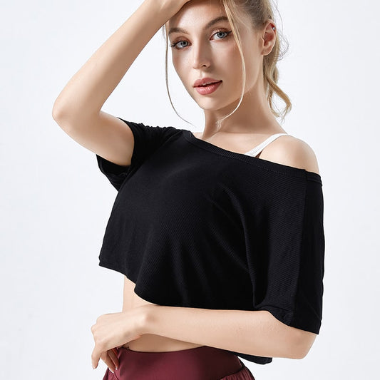 Camiseta corta informal básica de color liso con hombros descubiertos para mujer, tallas S-XL